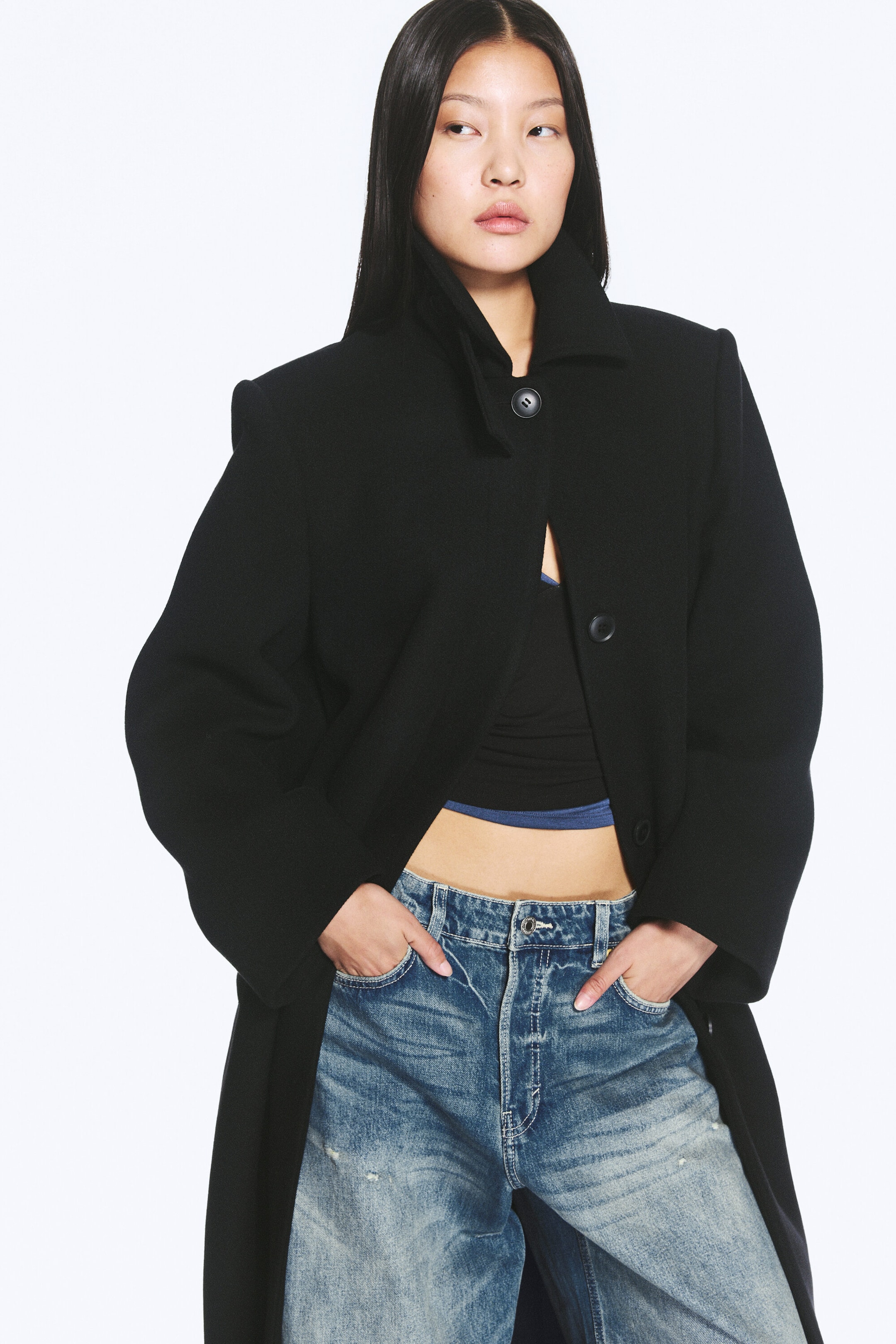 Black - Long Oversized Wool-Blend Coat - 2