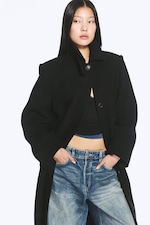 Black - Long Oversized Wool-Blend Coat - 2