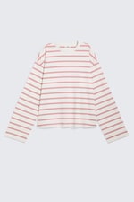 White - Pink/Red Stripes - Long-Sleeved Cotton T-shirt - 0