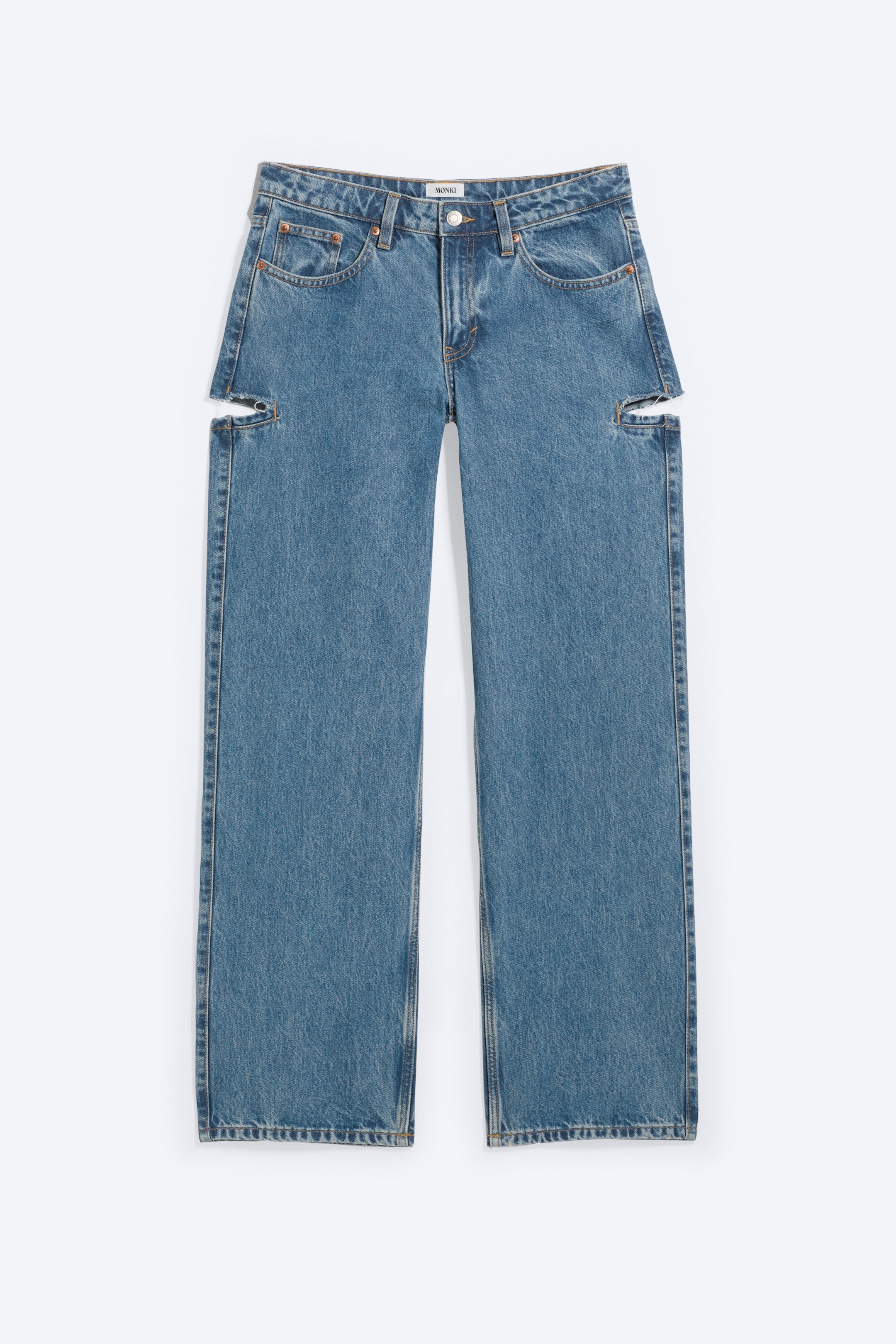 Medium Blue - Imoo Cut Low Rise Loose Wide Leg Jeans - 5