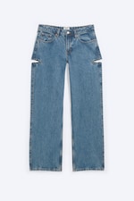 Medium Blue - Imoo Cut Low Rise Loose Wide Leg Jeans - 5