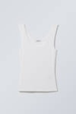 White - Fitted Pointelle Tank Top - 0