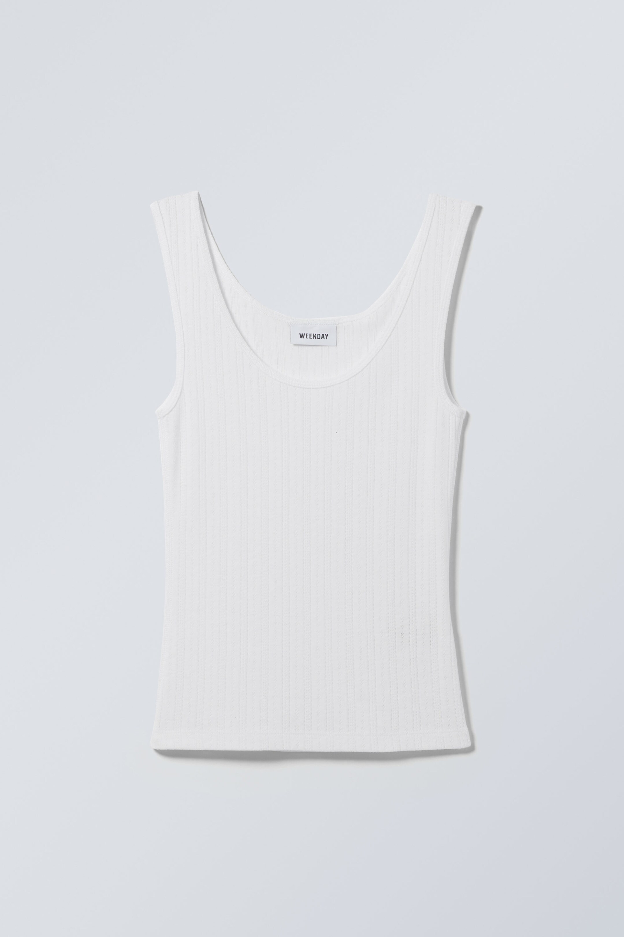 White - Fitted Pointelle Tank Top - 0