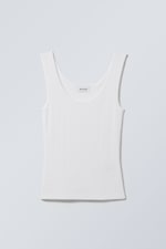 White - Fitted Pointelle Tank Top - 0