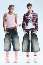 Canyon Blue - Dark Blue - Dunno Unisex Loose Fit Carpenter Jorts - 0