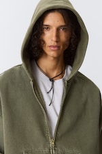 Tvättad mörkgrön - Loose Zip Hoodie - 2