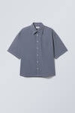 Dusty Blue - Crisp Cotton Short Sleeve Shirt - 0