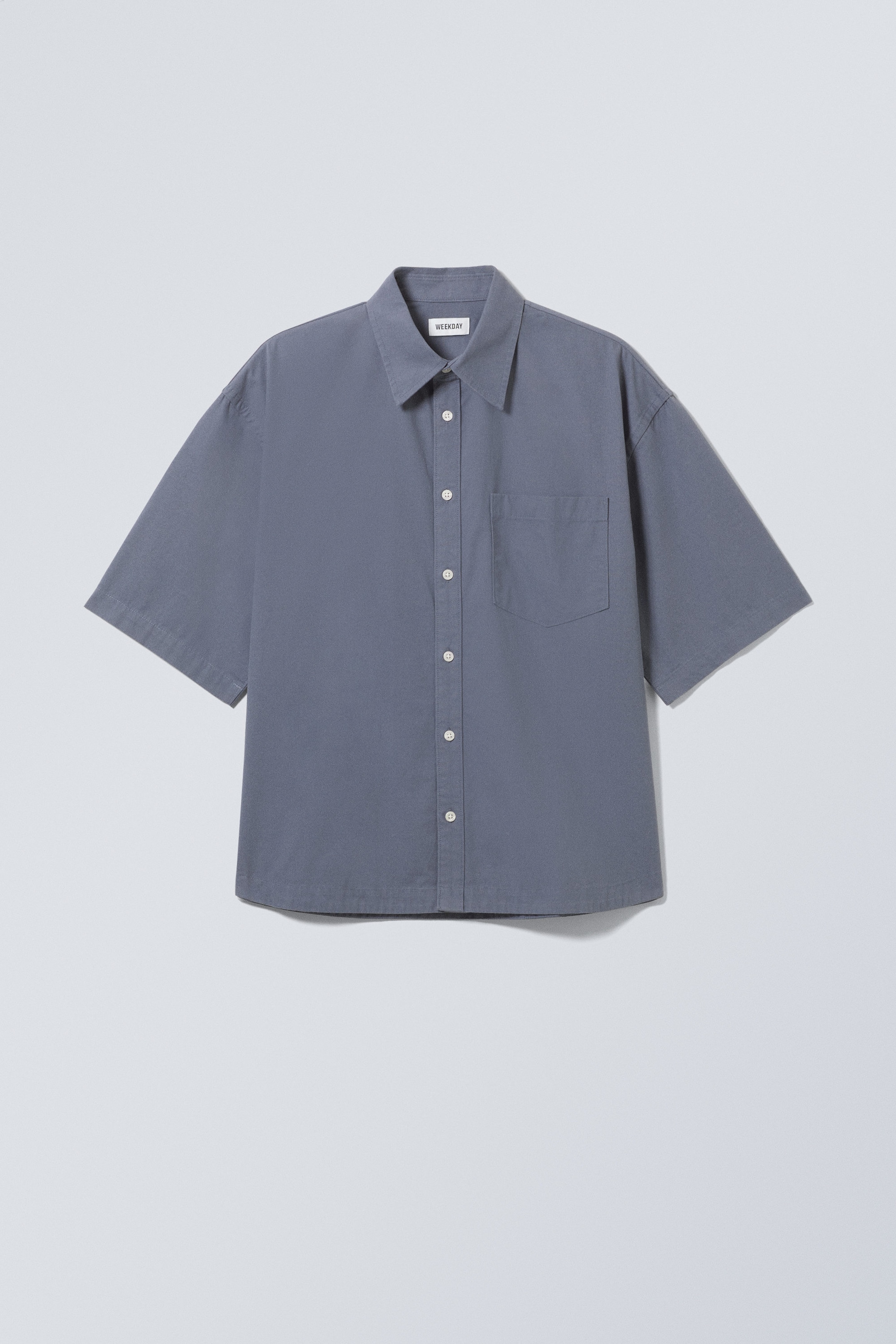 Gråblå - Kortärmad krispig bumulls-skjorta - 0