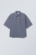 Gråblå - Kortärmad krispig bumulls-skjorta - 0