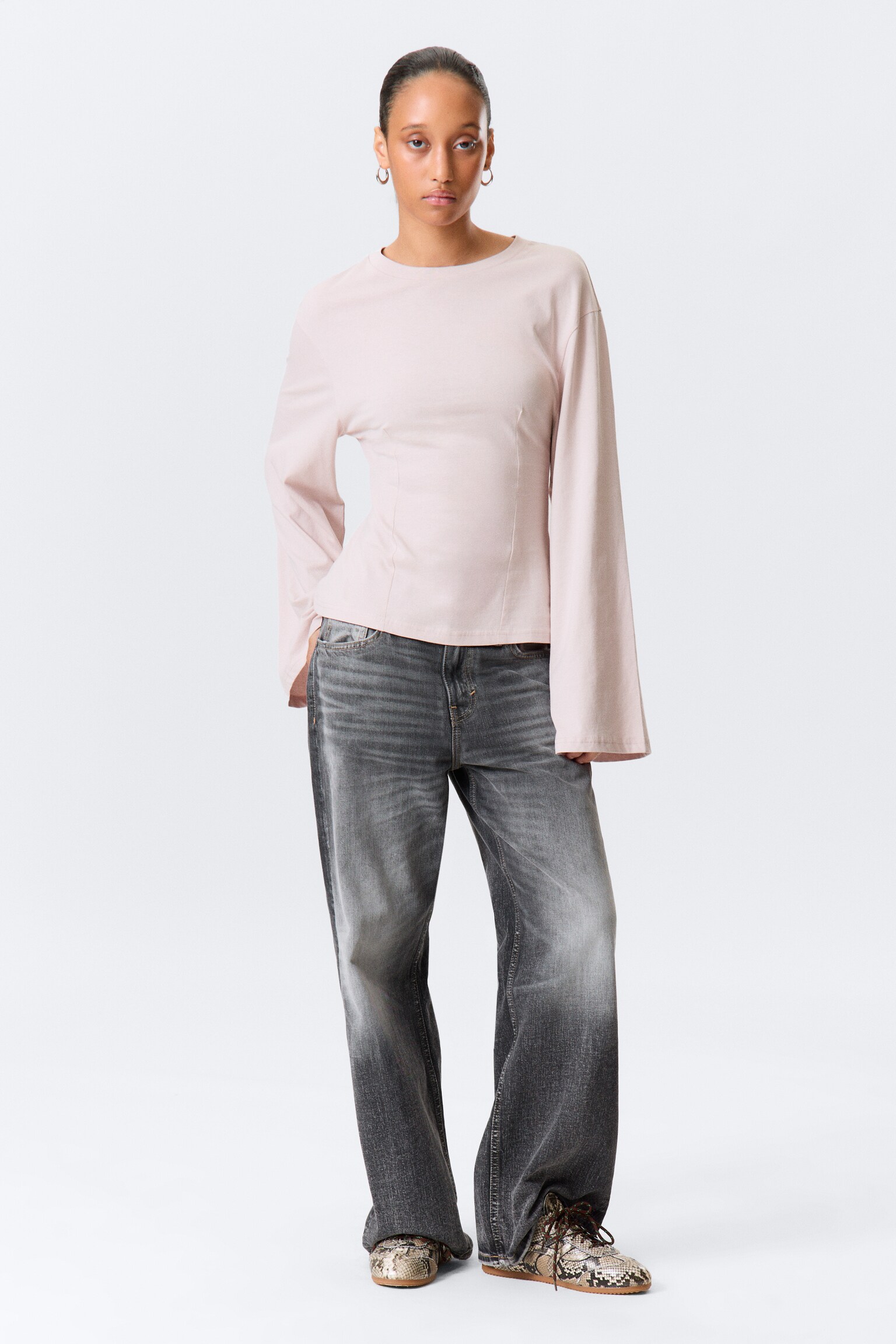 Тясна блуза с дълъг ръкав - Светлорозово - 5