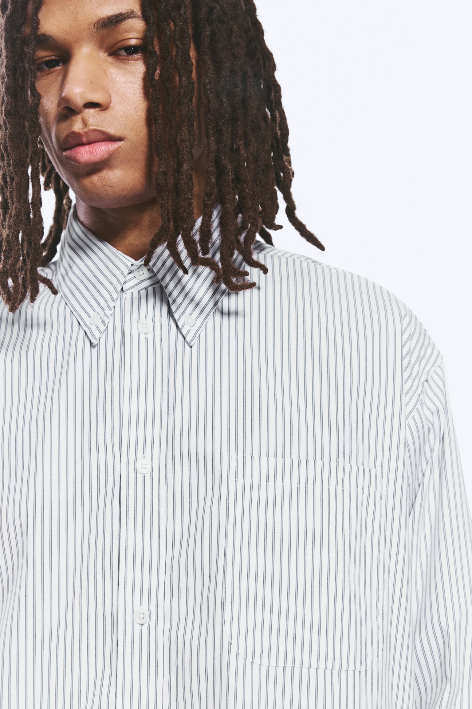 Chemise oversize à rayures boutonnée -Blanc - Rayures bleues - 1