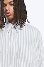 White - Blue Stripes - Oversized Striped Button-Down Shirt - 0