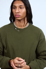 Dark Green - Boxy Distressed Sweatshirt - 0