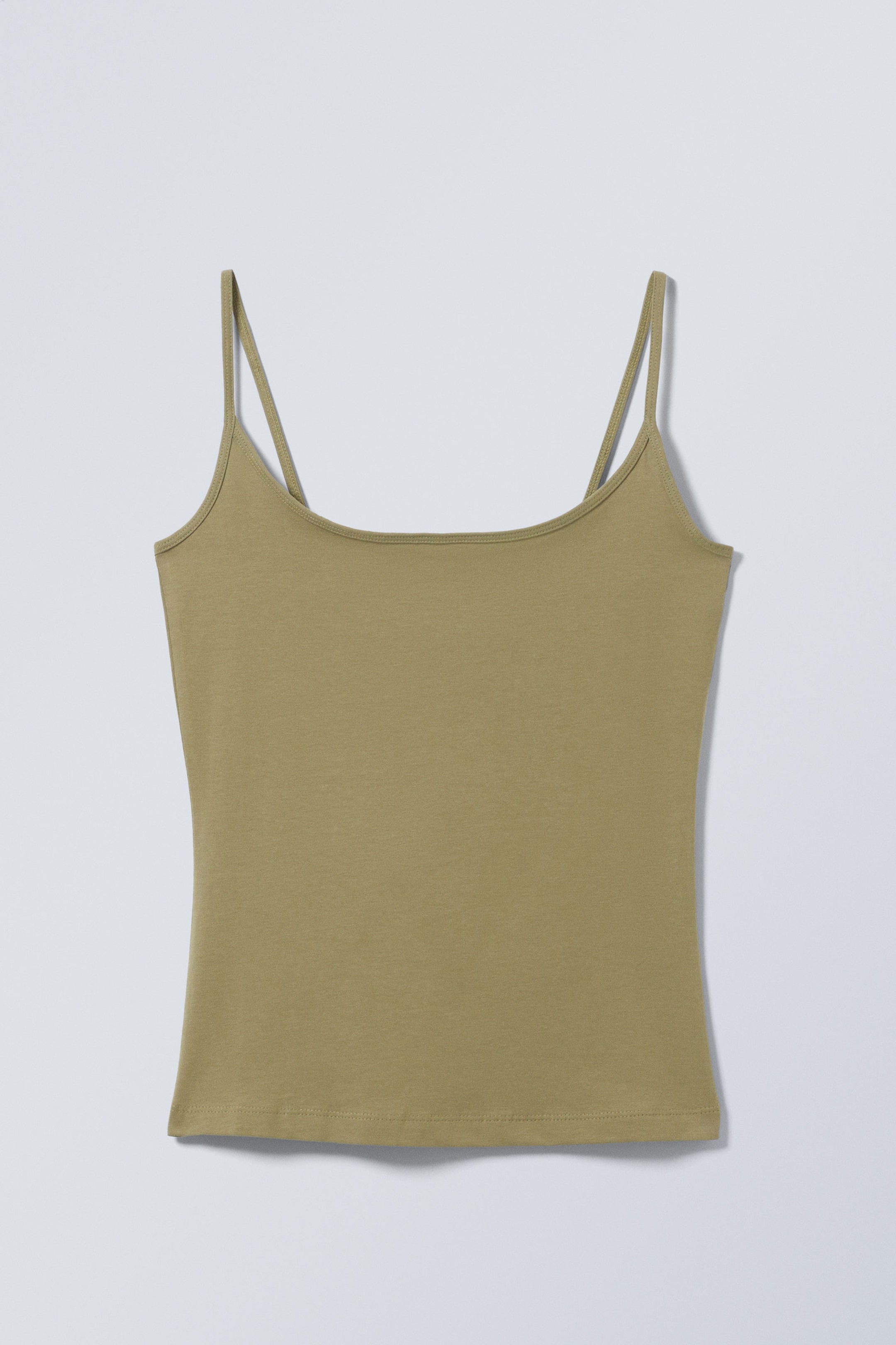 Khaki Green - Fitted Strappy Scoop Neck Singlet - 3