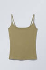 Khaki Green - Fitted Strappy Scoop Neck Singlet - 3
