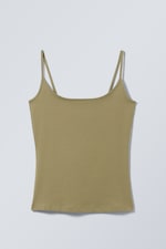 Khaki Green - Fitted Strappy Scoop Neck Singlet - 0
