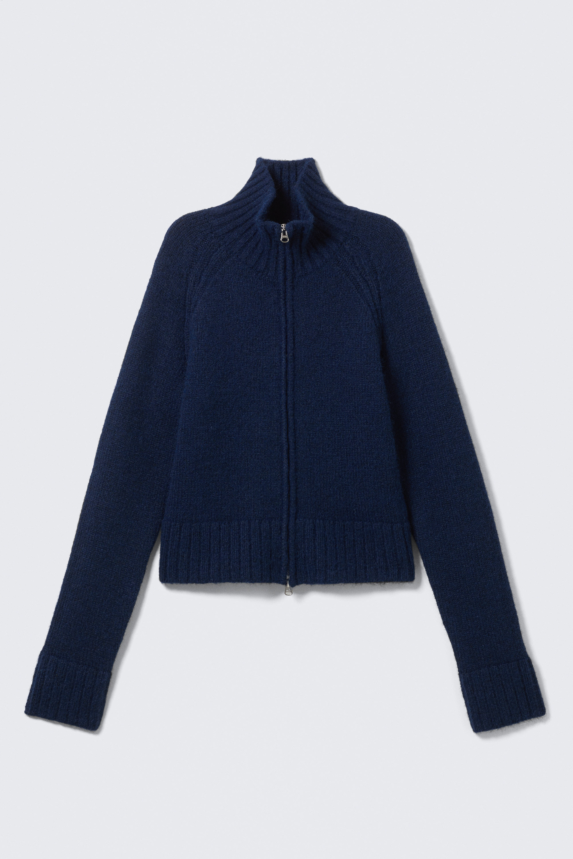 Mélange bleu marine foncé - Cardigan zippé ajusté en maille douce - 1