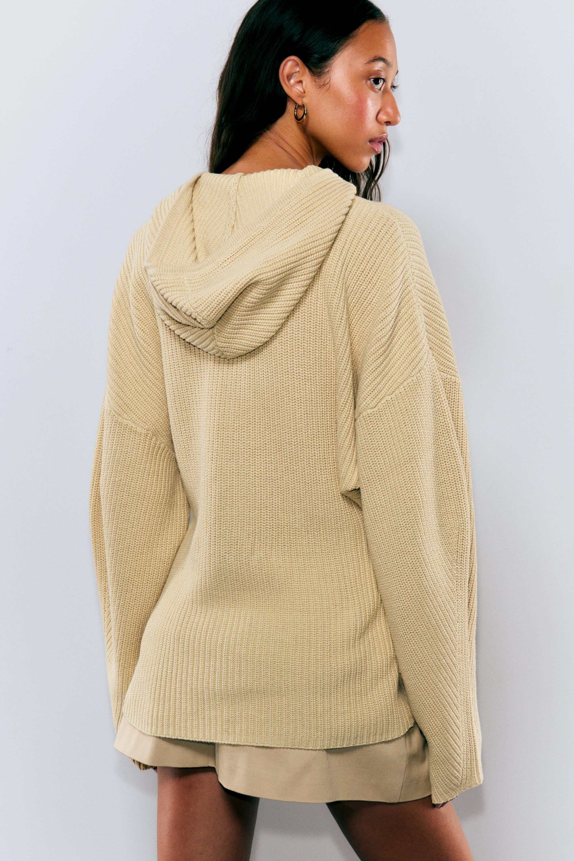 ◆SATUR◆ Weekend summer knit hood zip-up cream ivory SA242U Sunday Best Octavia Zip Hoodie Wool Blend Sweater Knit Cream