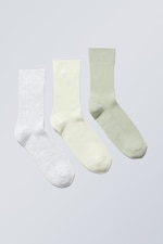 Khaki sage grey melange - 3-pack Ribbed Crew Socks - 0