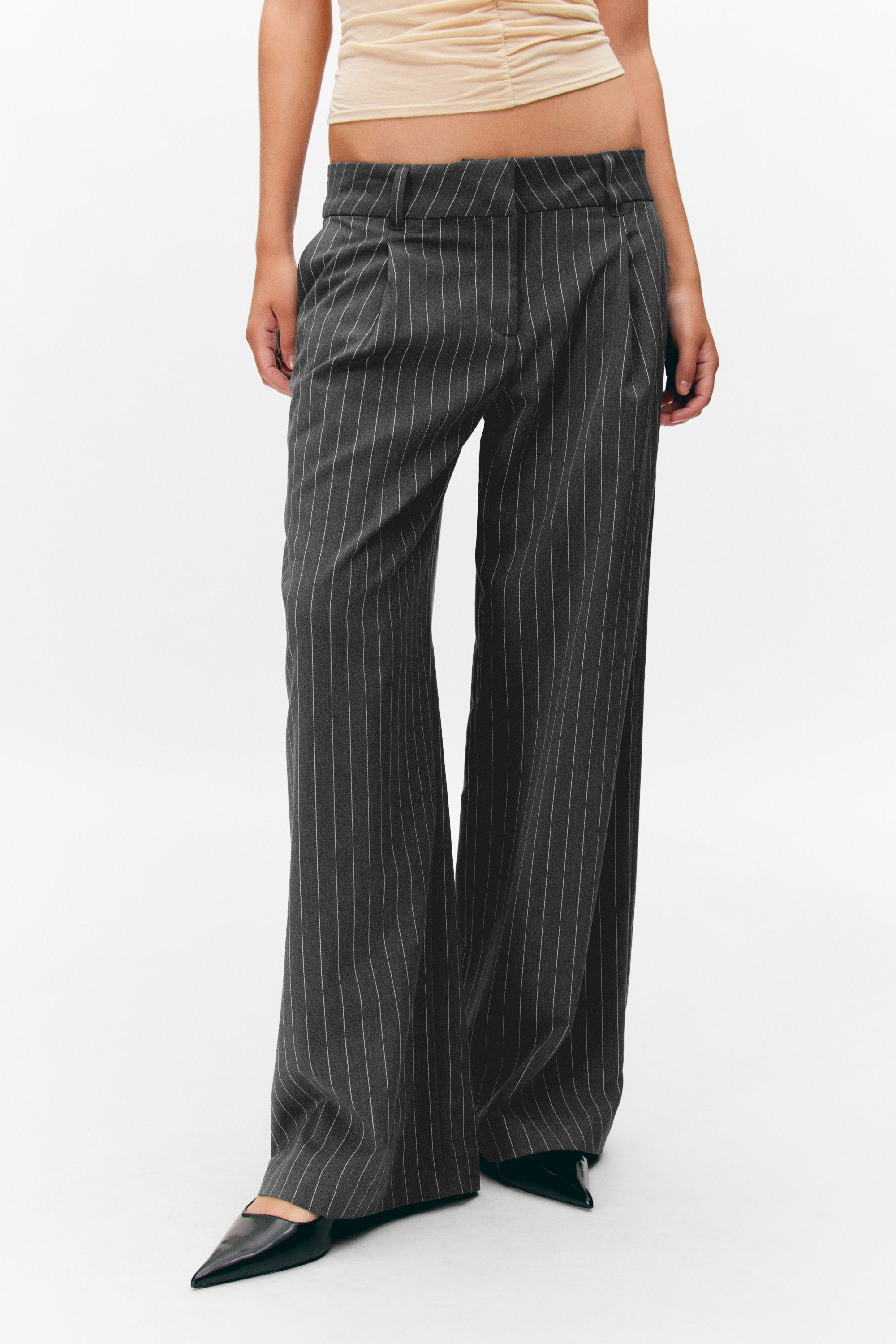 Grey pinstripe - Low waist wide leg tailored trousers - 2