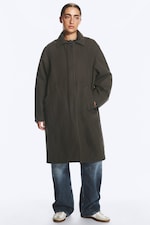 Dunkelgrau - Weit geschnittener Car Coat aus Canvas - 1