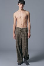 Checked Dark Brown - Relaxed Flannel Pyjama Trousers - 0