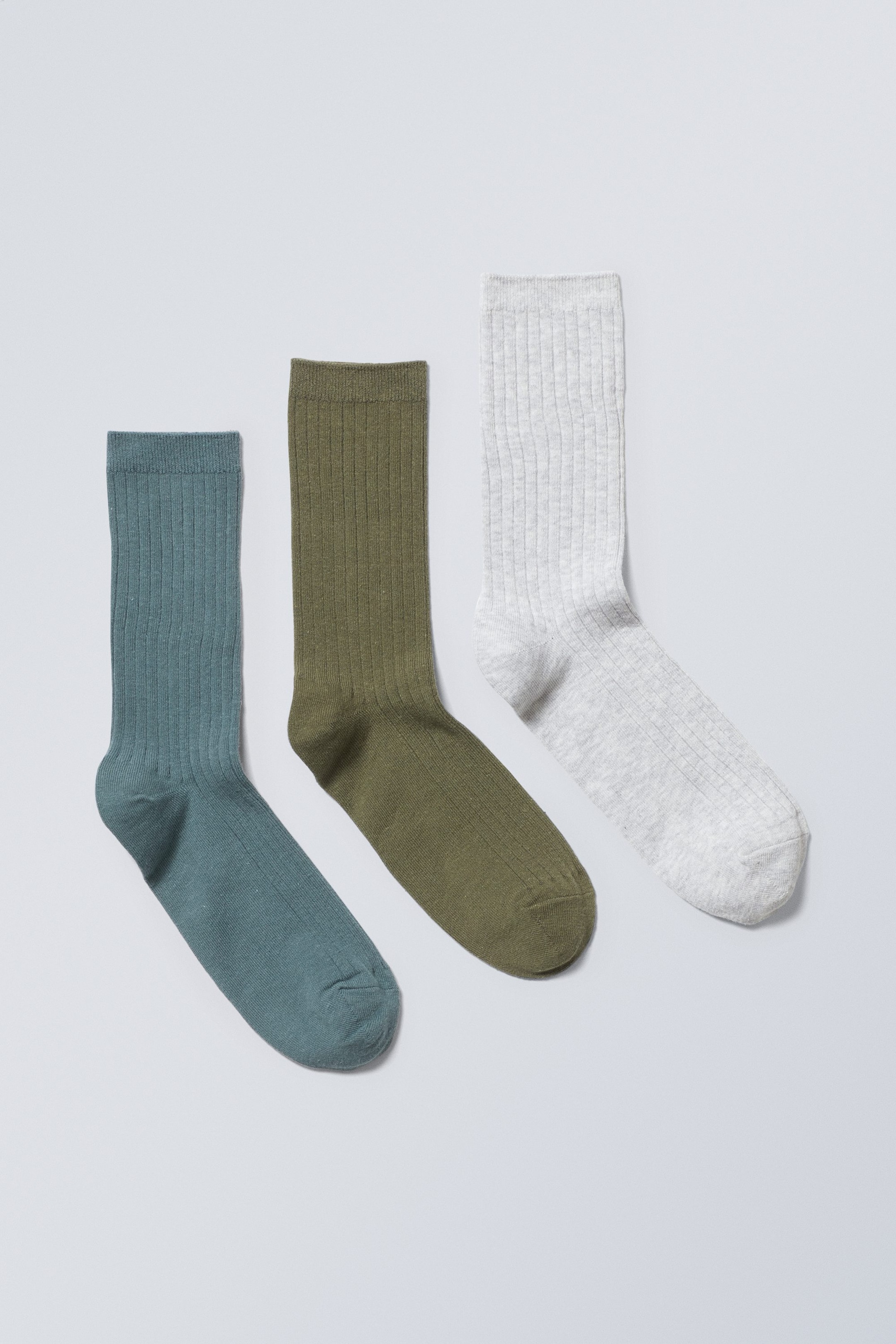 teal khaki grey - 3-pack Rib Socks - 0