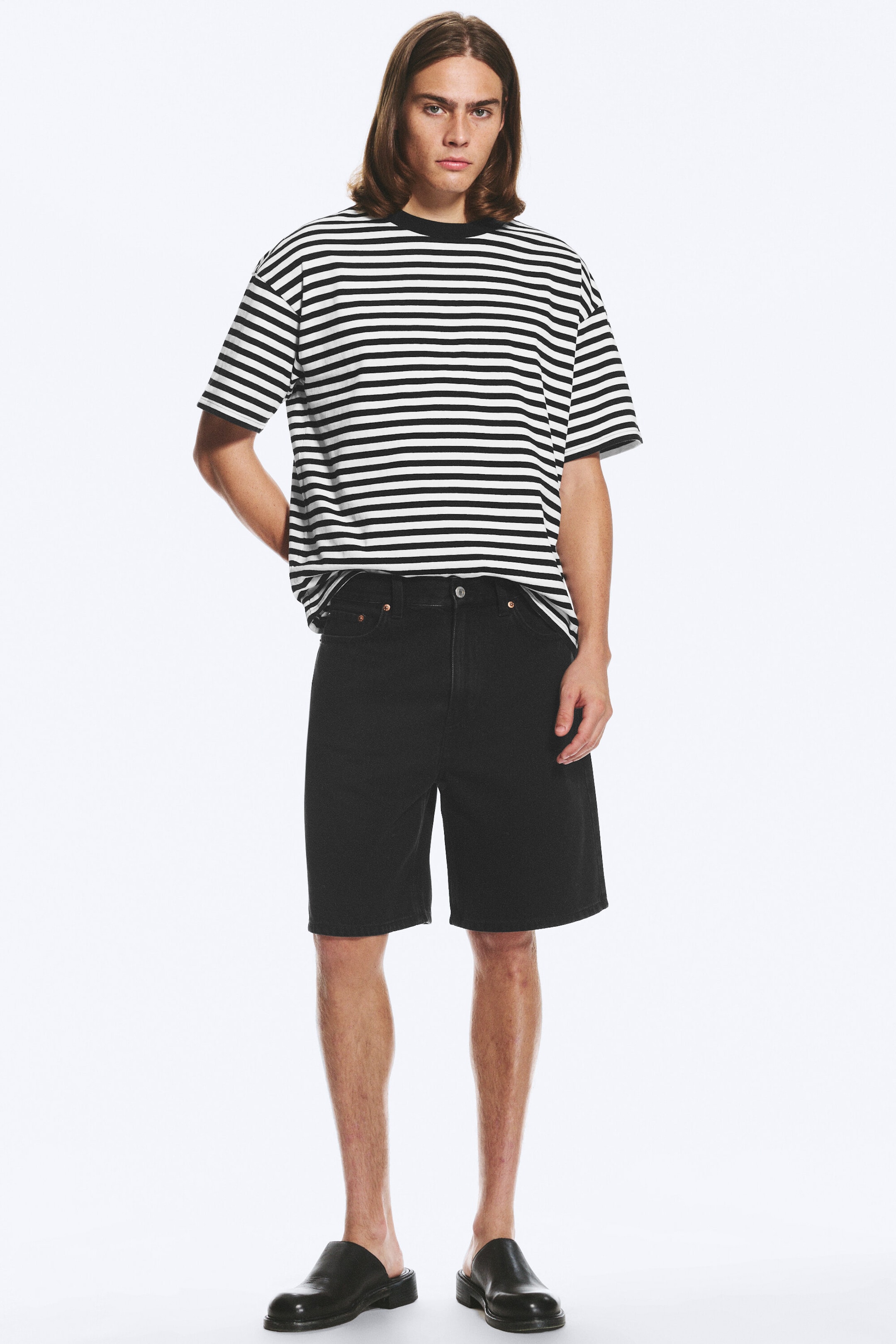 Tuned Black - Galaxy Mid Rise Loose Denim Shorts - 1