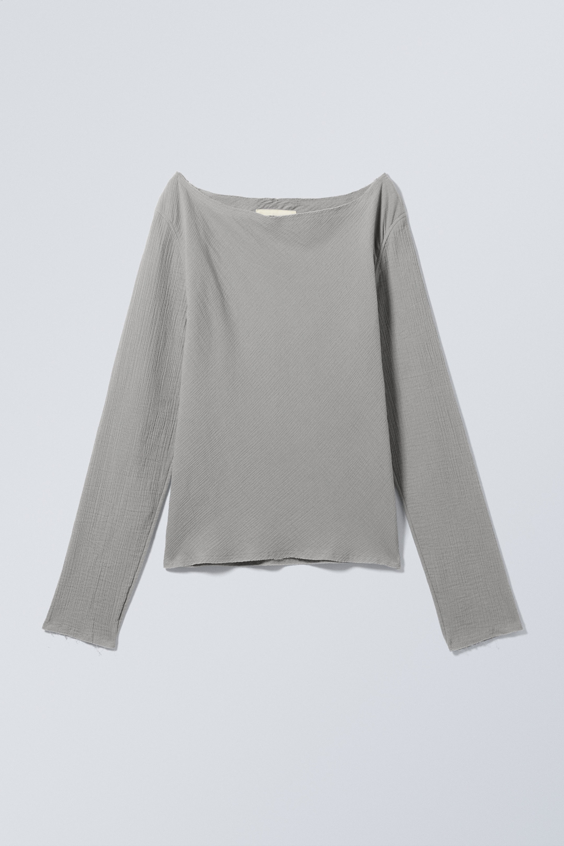 Dusty Grey - Long-Sleeved Raw Edge Boatneck Top - 1