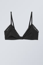 Black - Lace Cotton Trim Bra - 0