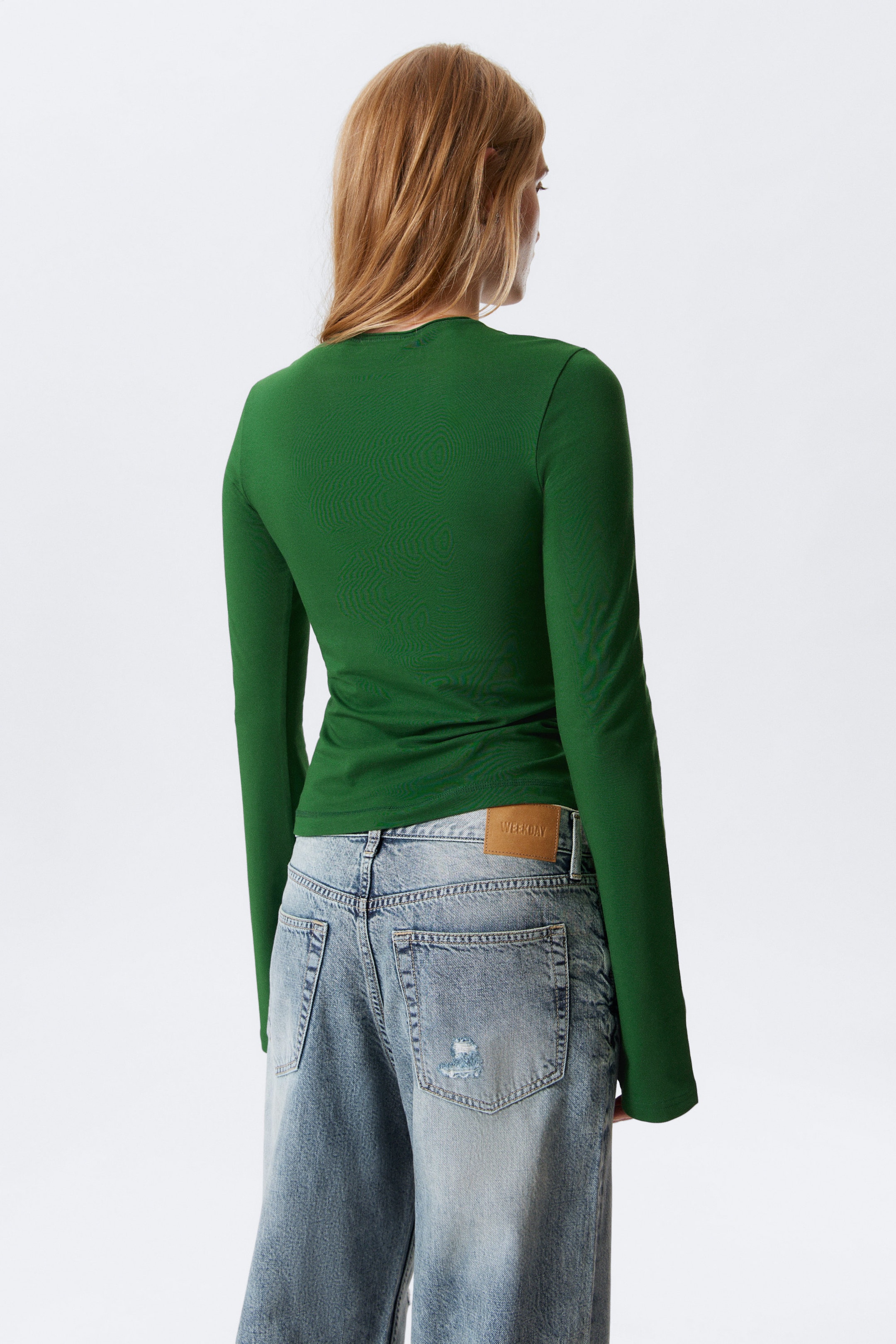 Dark Green - Long Sleeve Cotton Top - 2