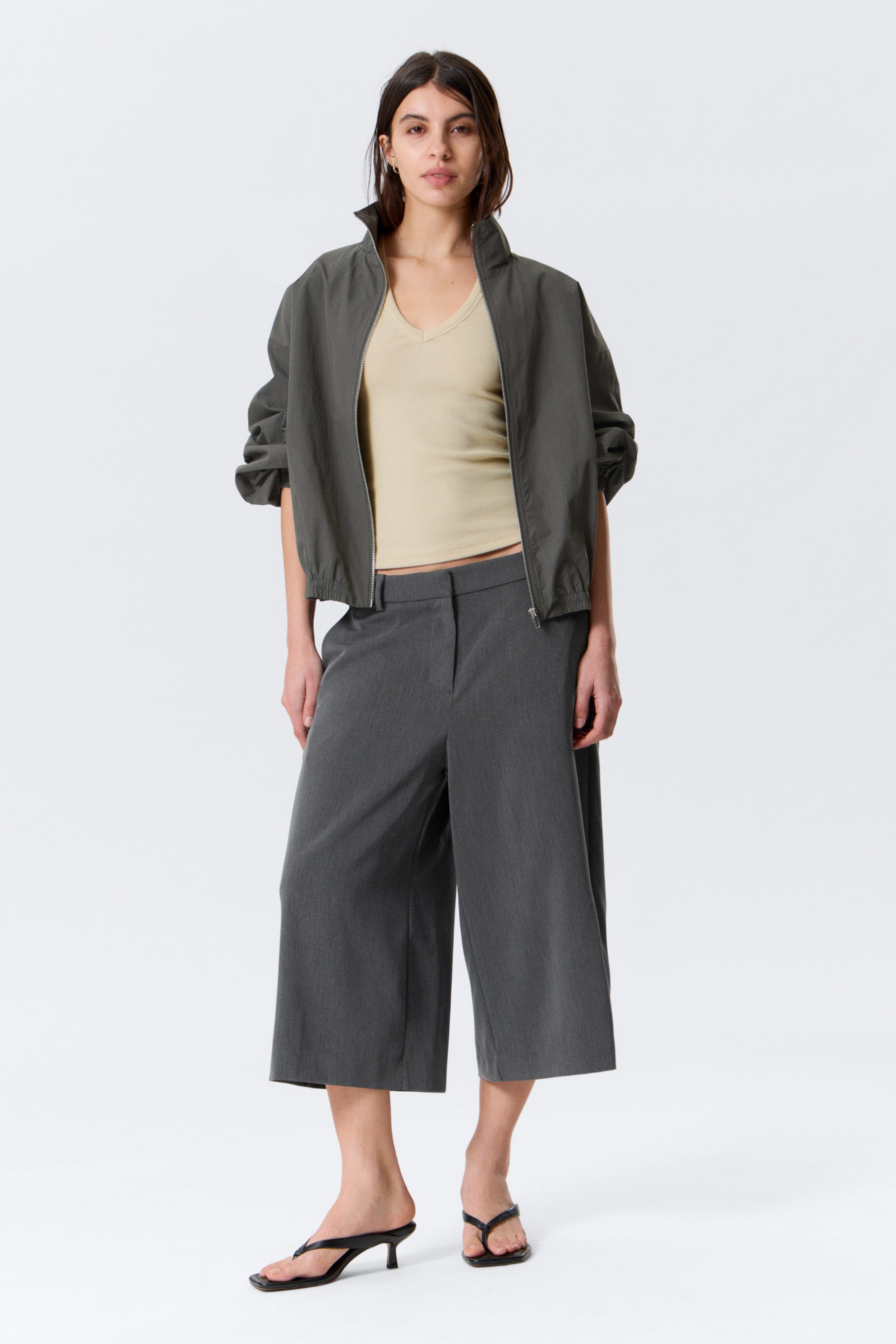 Dark Grey Melange - HANNE H CAPRI SUITING TROUSERS - 1