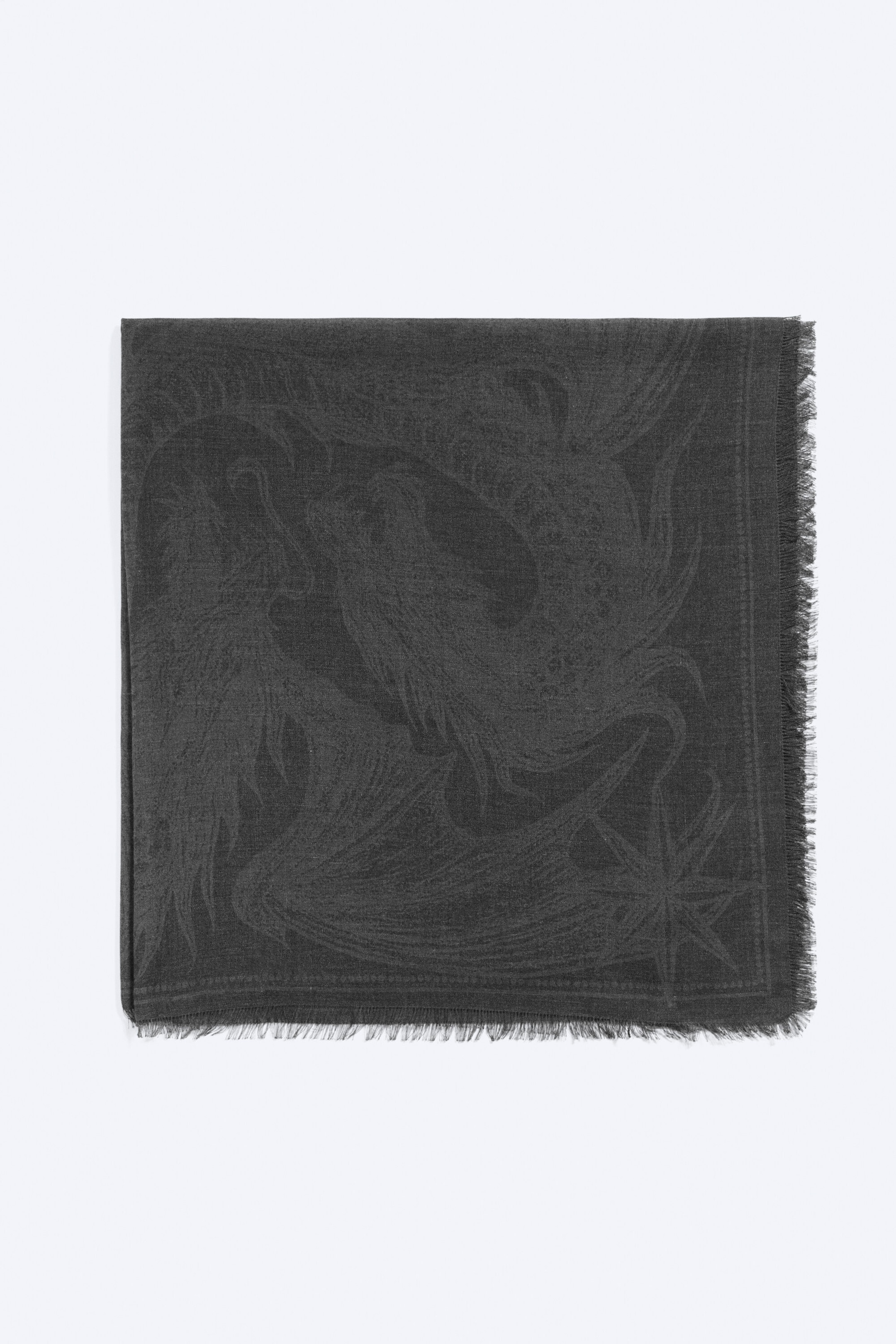 Noir - Imprimé dragon - Écharpe carrée imprimée à bords effilochés - 3