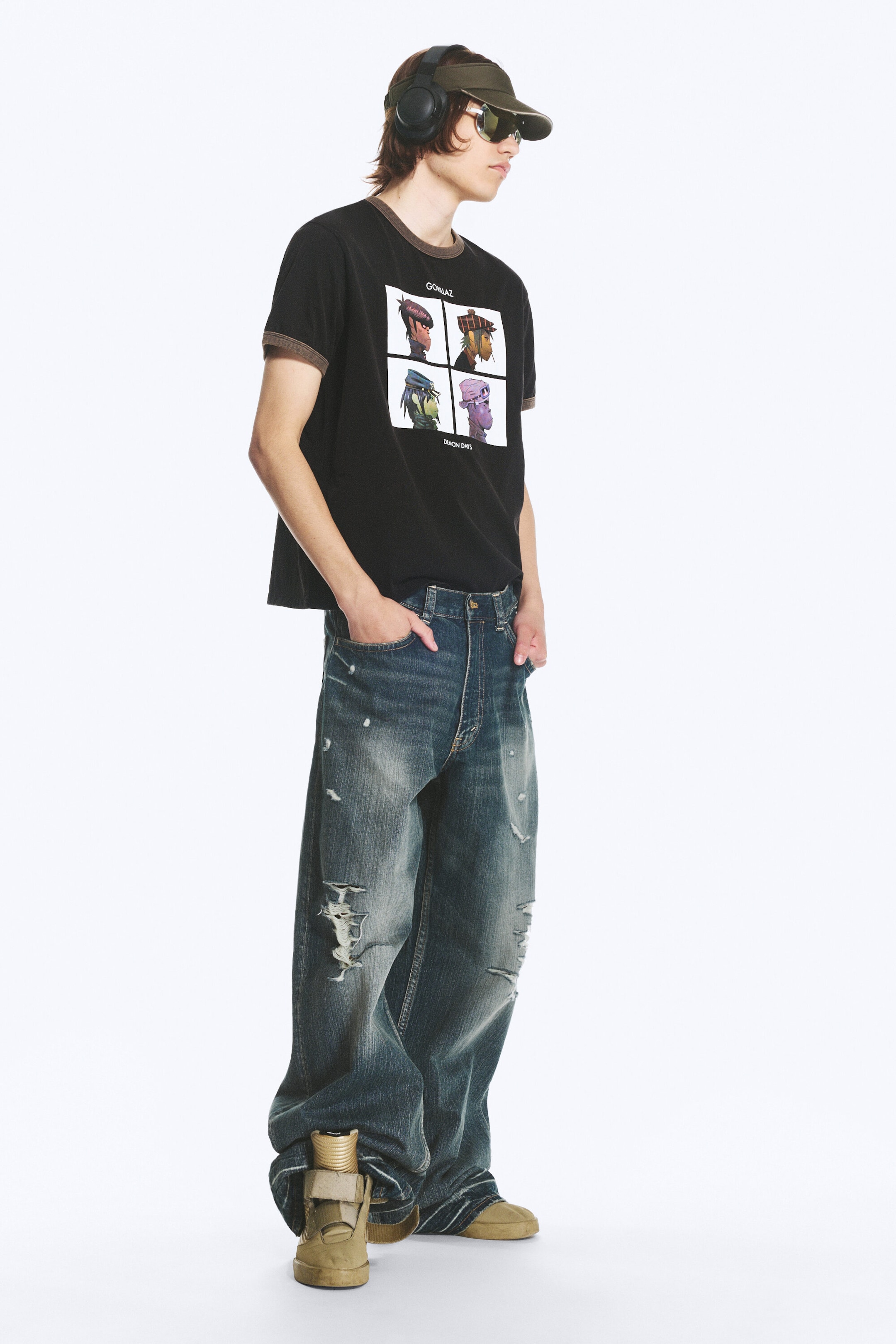 Streaky Blue - Medium Blue - Looser Regular Waist Loose Straight Jeans - 3