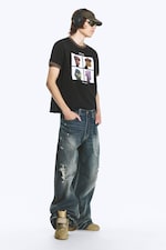 Streaky Blue - Bleu moyen - Jean droit ample taille standard Looser - 3