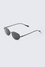 Black - Black Lenses - Minimal Oval Metal Frame Unisex Sunglasses - 3