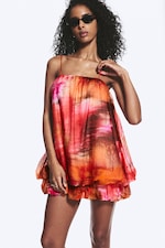 Red & Orange - Calypso Flower - Sleeveless Balloon Mini Dress - 1