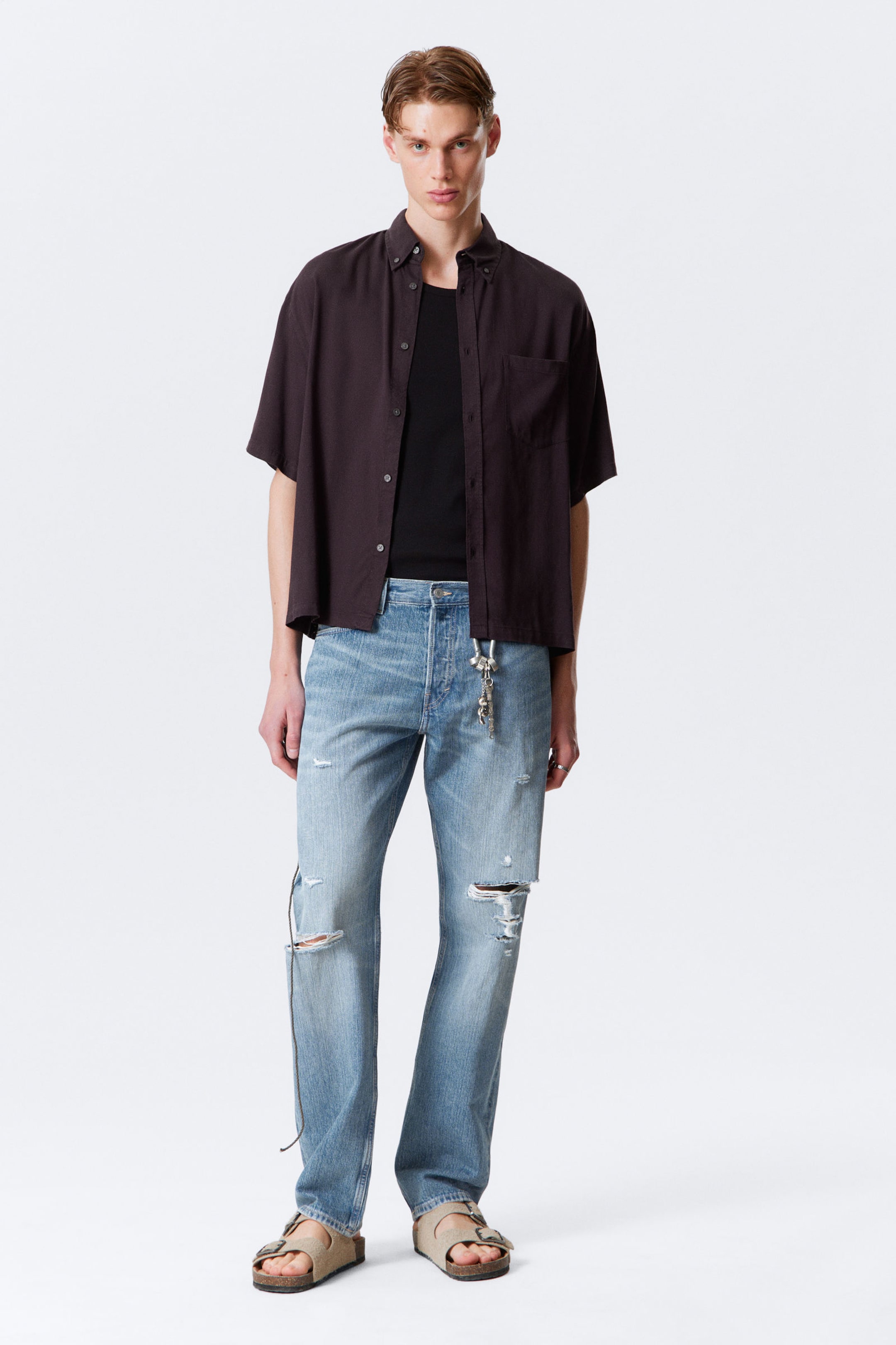 #413A3B - Oversized Draped Boxy Short-Sleeved Shirt - 2