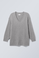 Grey - Eden Oversized Wool Blend Sweater - 0