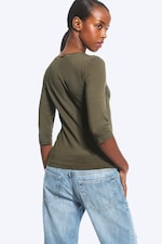 Dark Khaki Green - Fitted Three-Quarter Sleeve Top - 3