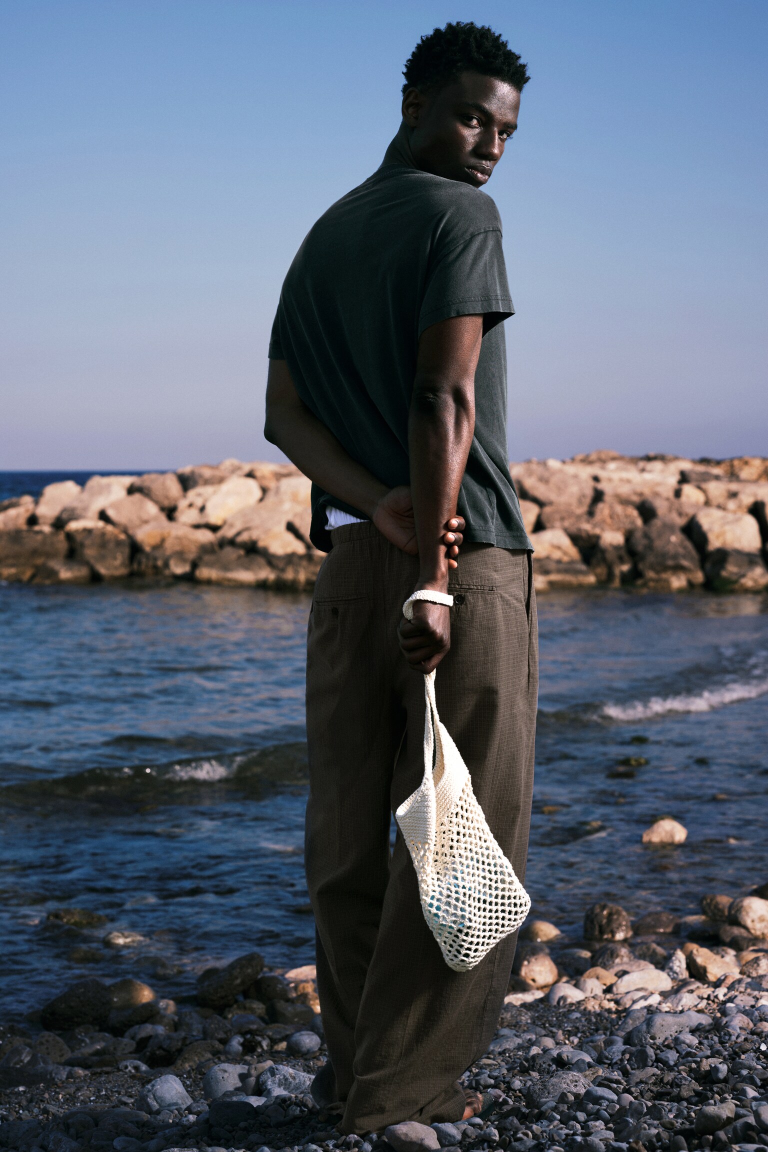 Knitted Cotton Shoulder Bag - Dusty White - 3