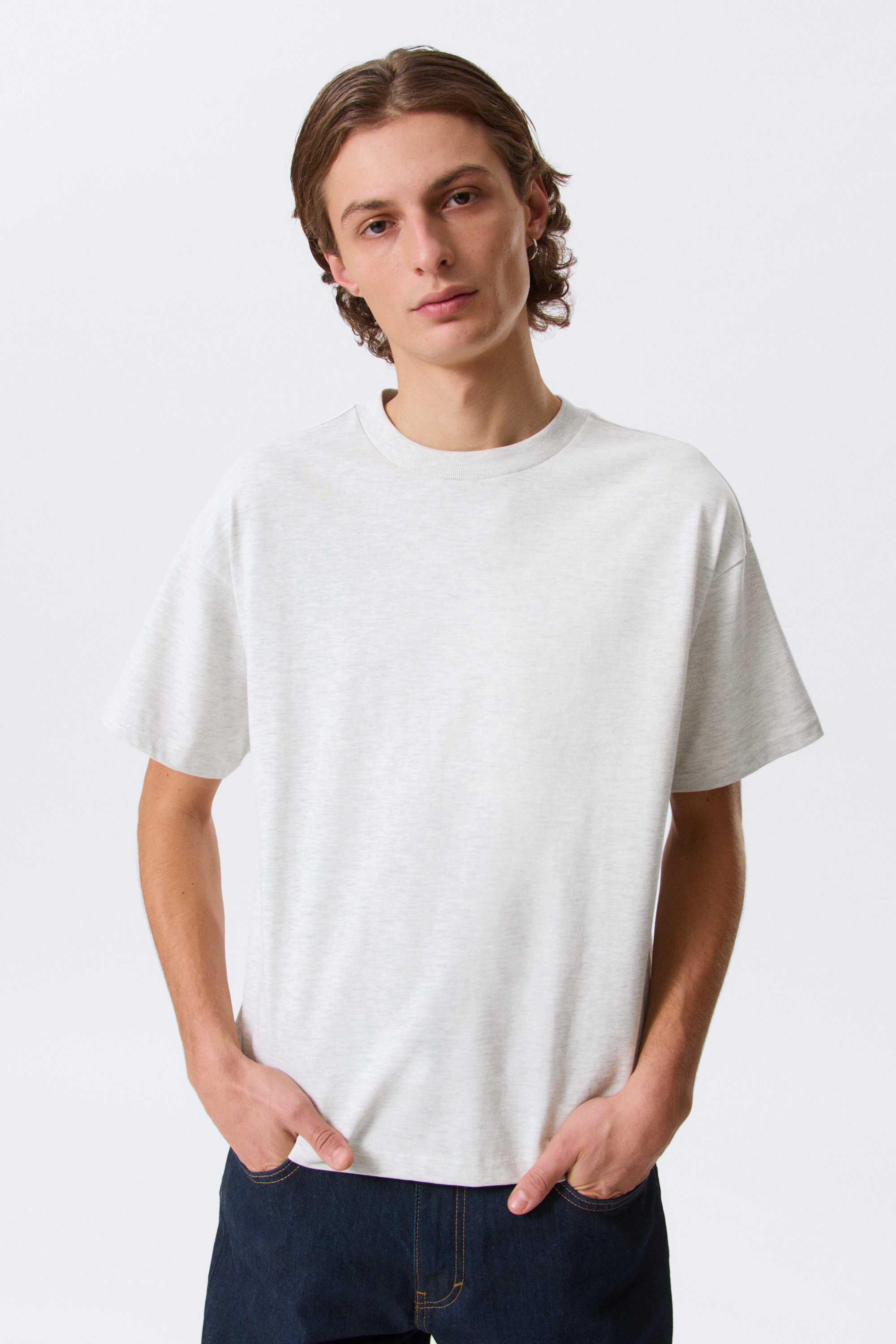 Light Grey Melange - Loose Boxy T-shirt - 1