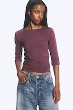 Dark Lilac - Fitted Three-Quarter Sleeve Top - 0