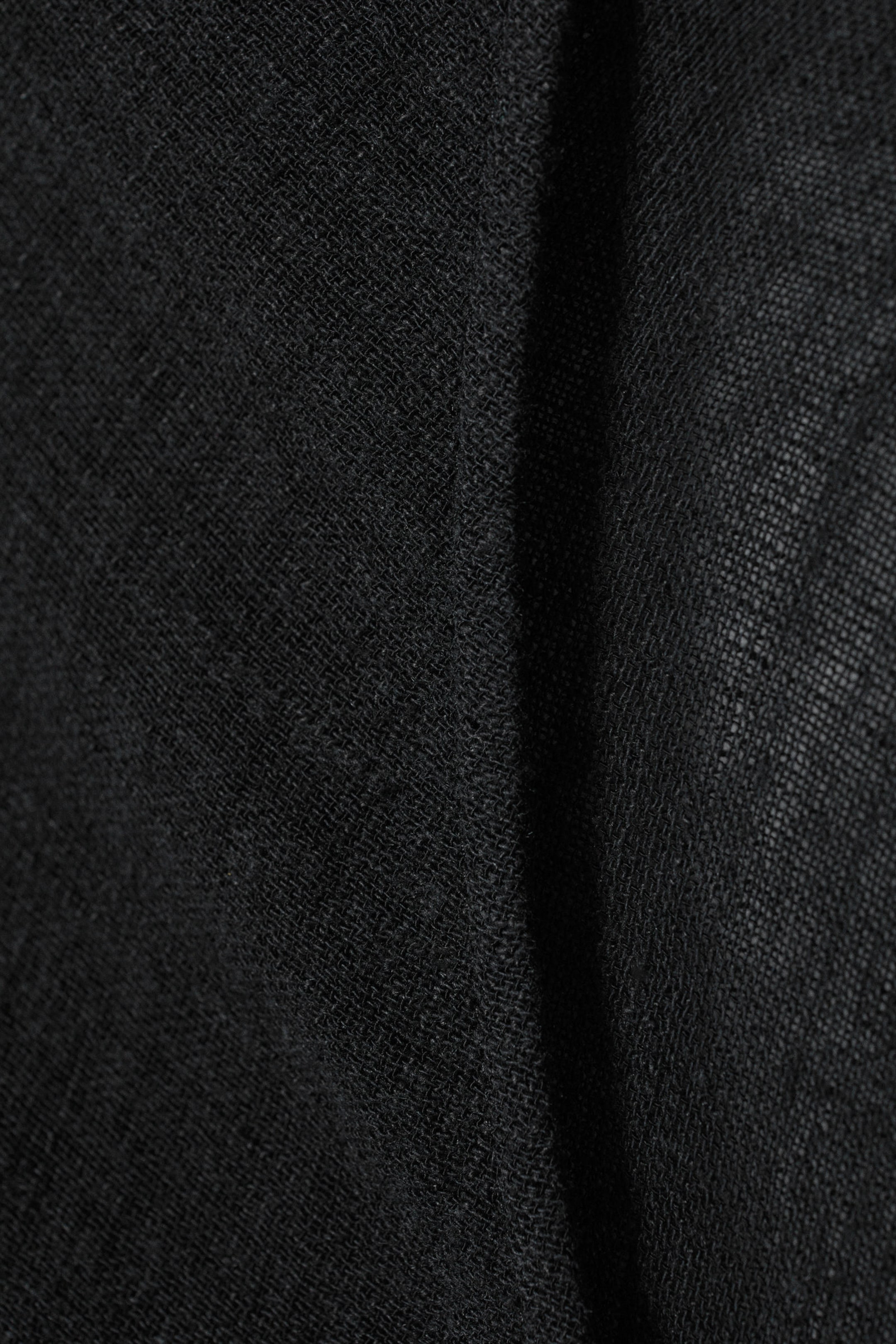 Black - Mini Long Sleeve Linen Blend Dress - 2