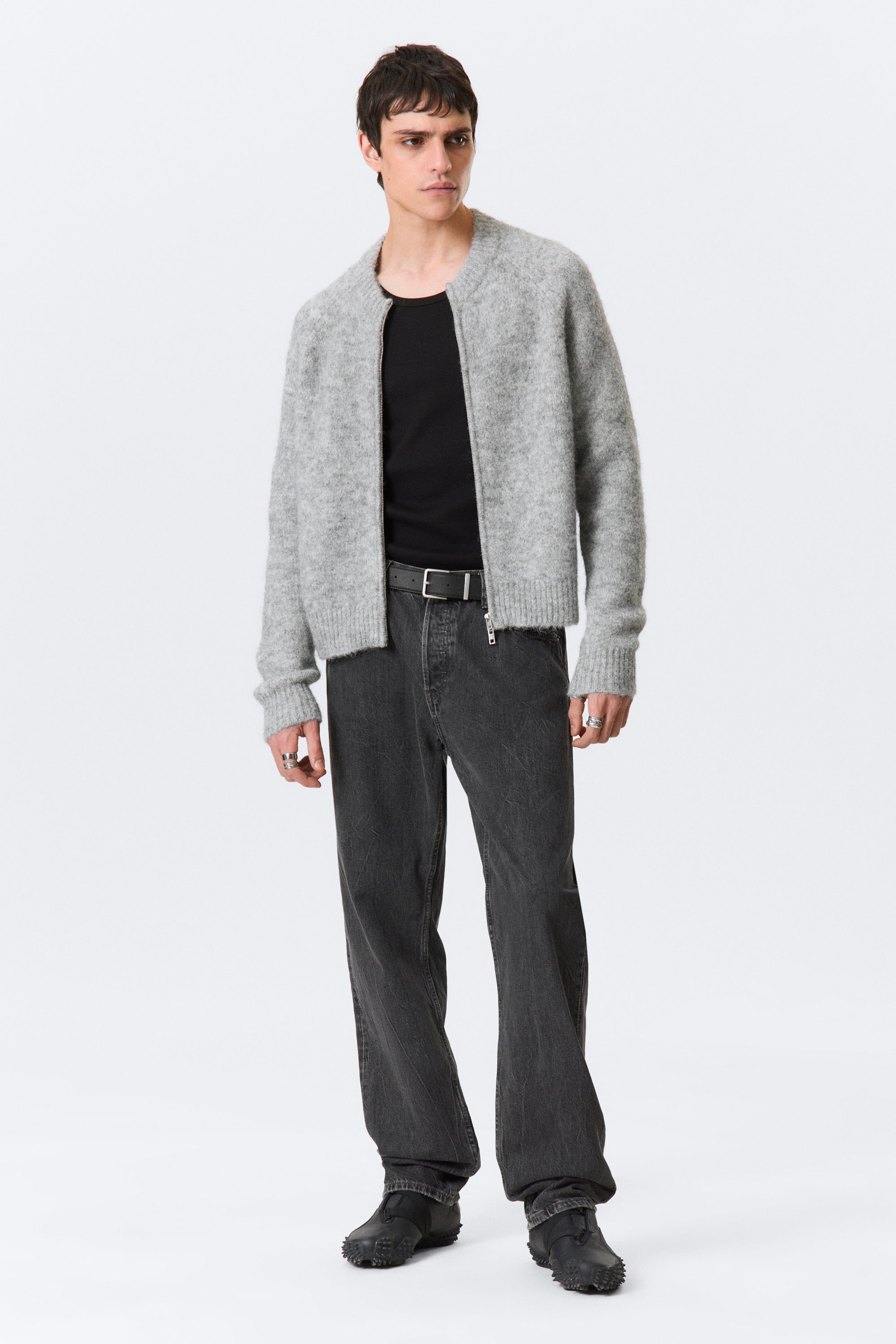 Grey Melange - Raglan-Sleeved Wool-Blend Zip Cardigan - 2