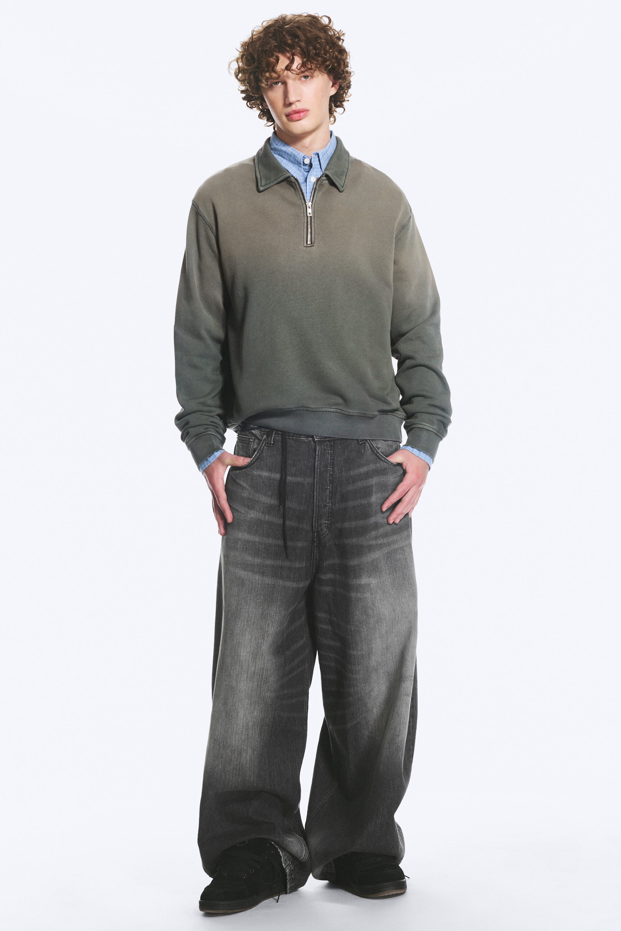 Tvättad Mörkgrön - Sweatshirt med kvartszip - 2
