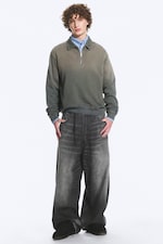 Tvättad Mörkgrön - Sweatshirt med kvartszip - 2