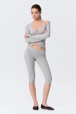 Grey Melange - Soft Mid Rise Capri Leggings - 0