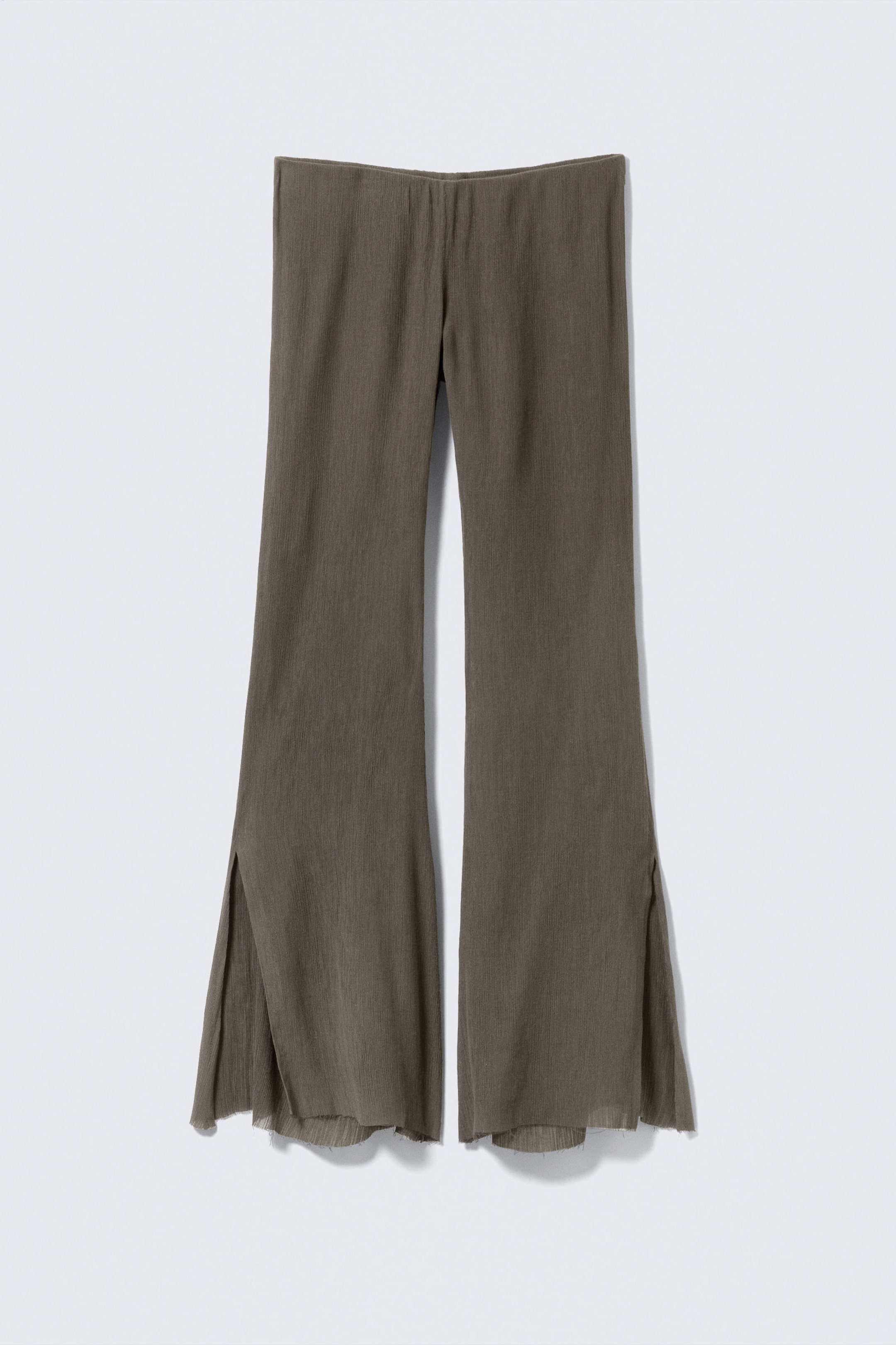 Dark Grey - Low Rise Flared Crinkled Trousers - 4