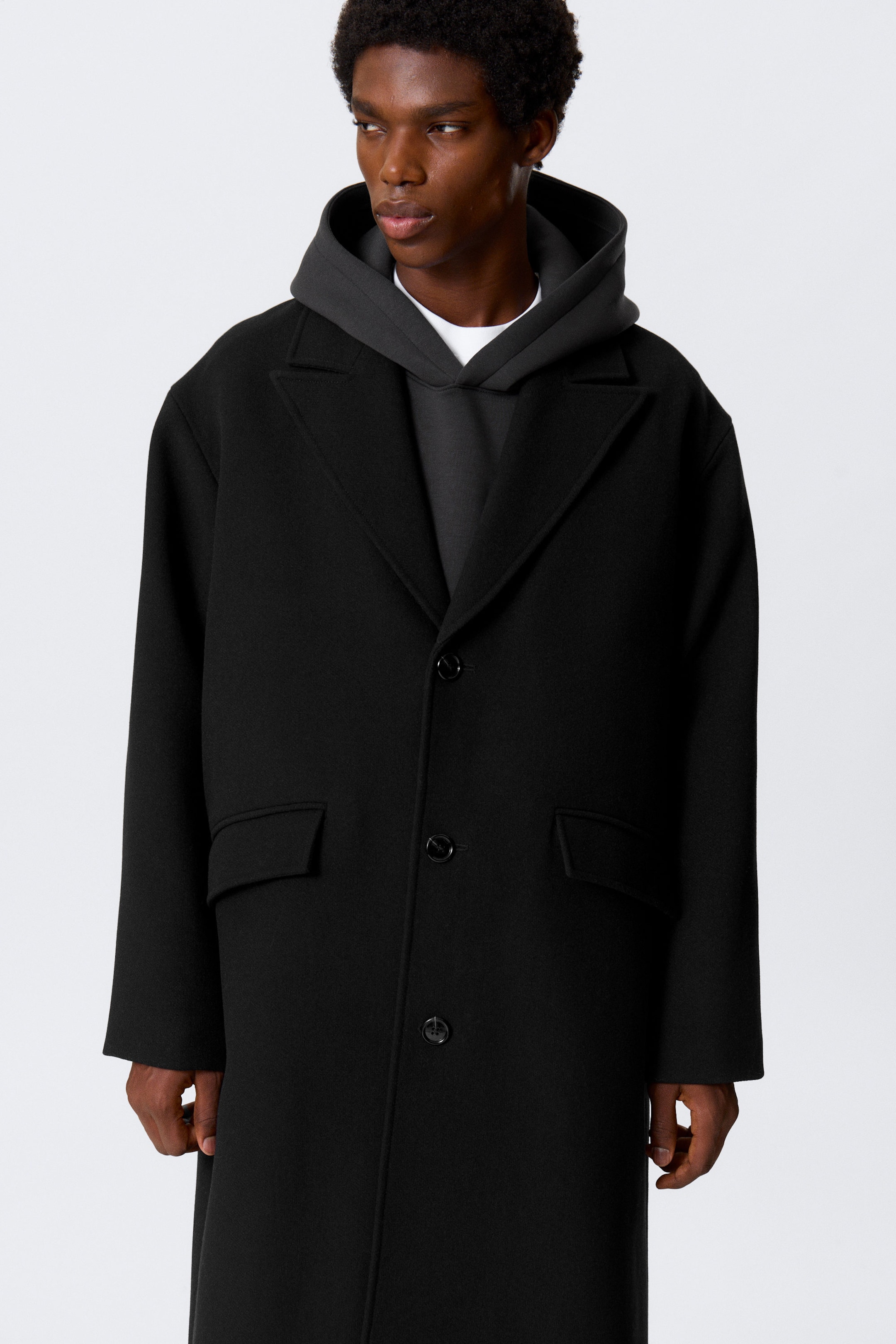 Black - Oversized Single-Breasted Wool Blend Coat - 2
